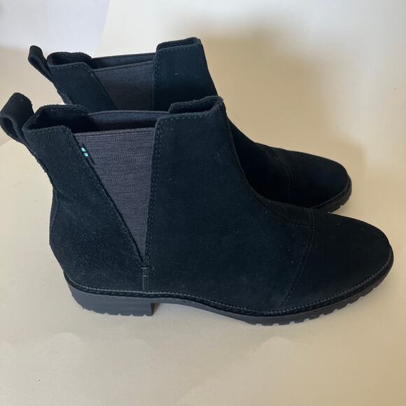 TOMS 'Cleo' US 8.5 Chelsea Black Suede Boot Slip On Ankle Bootie - Picture 3 of 10